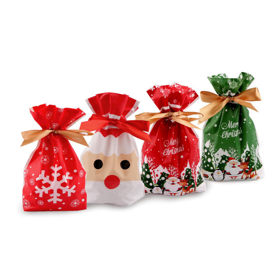 Woreczki z wstążką atłasową motyw świąteczny 12x17,5 cm - Czerwony (5 Sztuki) Woreczki z wstążką atłasową motyw świąteczny 12x17,5 cm - Czerwony (5 Sztuki)