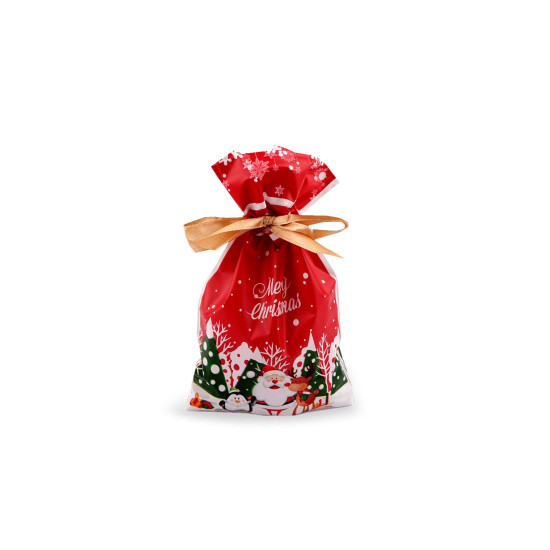 Woreczki z wstążką atłasową motyw świąteczny 12x17,5 cm - Czerwony (5 Sztuki) Woreczki z wstążką atłasową motyw świąteczny 12x17,5 cm - Czerwony (5 Sztuki)