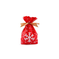 Woreczki z wstążką atłasową motyw świąteczny 12x17,5 cm - Czerwony (20 Sztuki)
