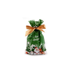 Woreczki z wstążką atłasową motyw świąteczny 12x17,5 cm - Zielony (20 Sztuki)