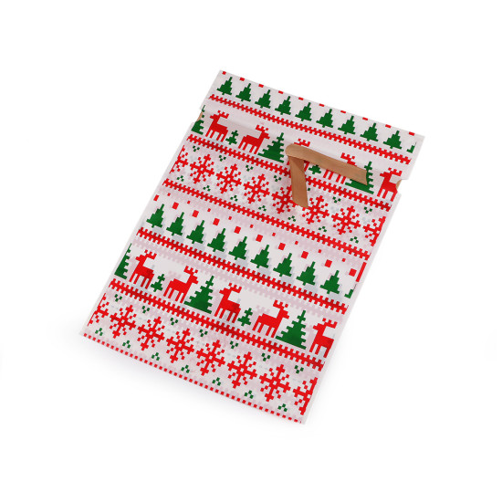Woreczki z wstążką atłasową motyw świąteczny 23x33 cm - White (5 Sztuki) Woreczki z wstążką atłasową motyw świąteczny 23x33 cm - White (5 Sztuki)