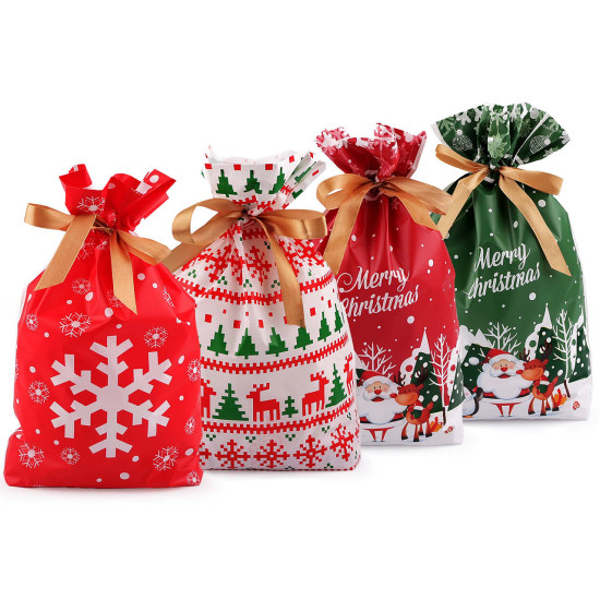 Woreczki z wstążką atłasową motyw świąteczny 23x33 cm - White (5 Sztuki) Woreczki z wstążką atłasową motyw świąteczny 23x33 cm - White (5 Sztuki)
