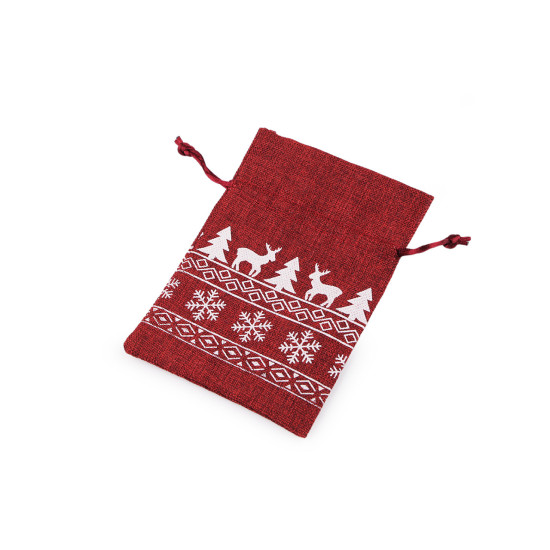 Woreczek podarunkowy motyw świąteczny 10x15 cm imitacja juty - Zielony (1 Sztuka) Woreczek podarunkowy motyw świąteczny 10x15 cm imitacja juty - Zielony (1 Sztuka)