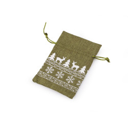 Christmas gift bag 10x15 cm, imitation jute - Green (1 Piece)