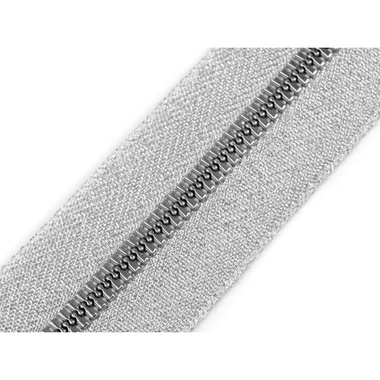 Cerniera continua, in plastica n. 5, metallizzata - Argento (1 Metro)