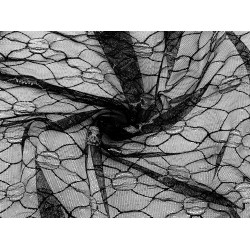 Metallic tulle, skulls - Black (1 Meter)