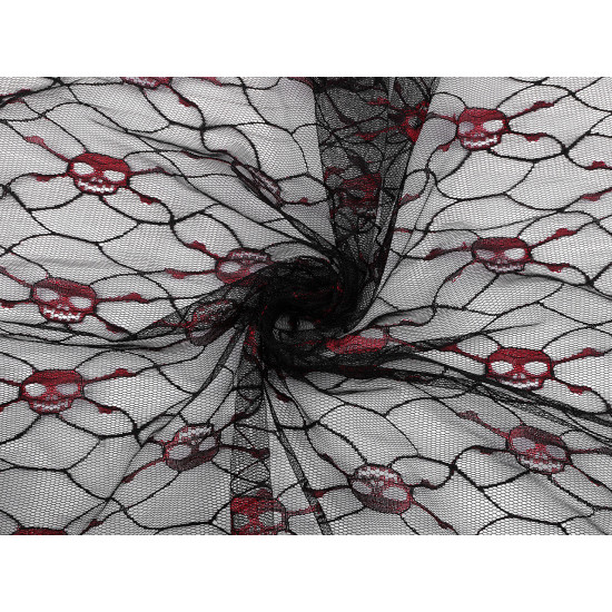 Metallic tulle, skulls - Black (1 Meter)