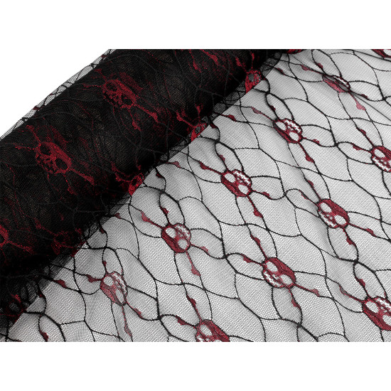 Metallic tulle, skulls - Black (1 Meter)
