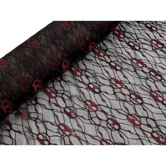 Metallic tulle, skulls - Black (1 Meter)