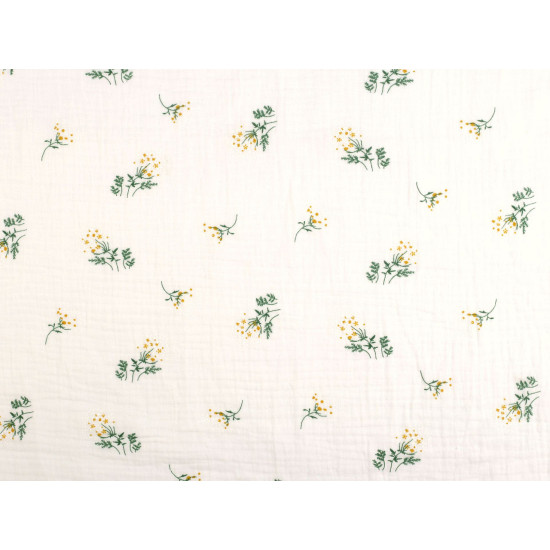 Mušelín / podwójna gaza polne rośliny - Off white (1 Metr) Mušelín / podwójna gaza polne rośliny - Off white (1 Metr)