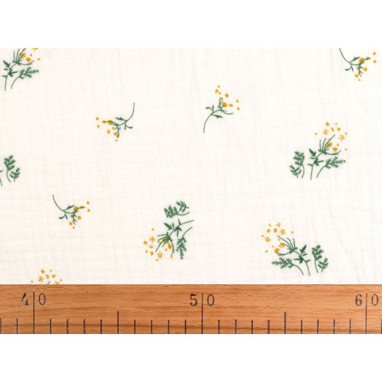 Mušelín / podwójna gaza polne rośliny - Off white (1 Metr) Mušelín / podwójna gaza polne rośliny - Off white (1 Metr)