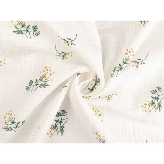 Mušelín / podwójna gaza polne rośliny - Off white (1 Metr) Mušelín / podwójna gaza polne rośliny - Off white (1 Metr)