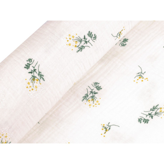 Mušelín / podwójna gaza polne rośliny - Off white (1 Metr) Mušelín / podwójna gaza polne rośliny - Off white (1 Metr)