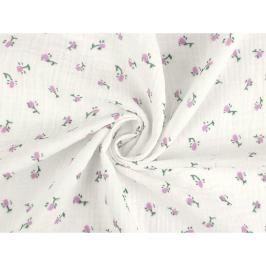 Muślin / podwójna gaza kwiatuszki - Off white (1 Metr) Muślin / podwójna gaza kwiatuszki - Off white (1 Metr)