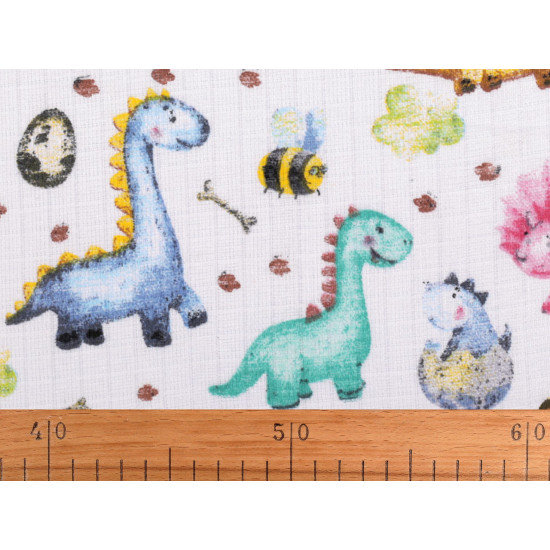 Cotton cloth / muslin fabric, dinosaur - White (1 Meter)