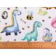 Cotton cloth / muslin fabric, dinosaur - White (1 Meter)
