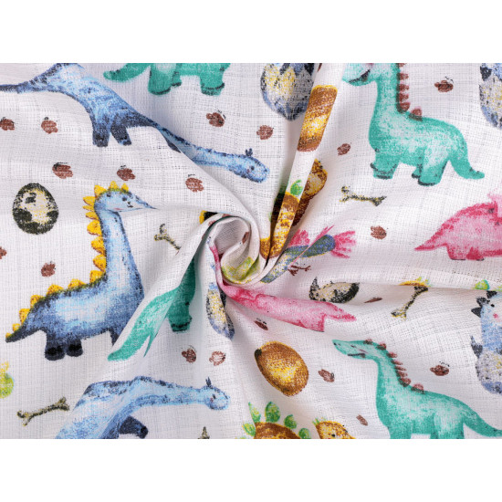 Cotton cloth / muslin fabric, dinosaur - White (1 Meter)