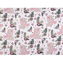 Cotton cloth / muslin fabric, rabbit - White (1 Meter)