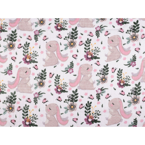 Cotton cloth / muslin fabric, rabbit - White (1 Meter)
