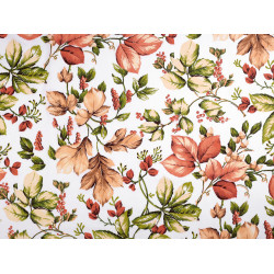 Cotton fabric / canvas, autumn leaves - White (1 Meter)