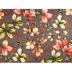 Cotton fabric / canvas, autumn leaves - Grey (1 Meter)
