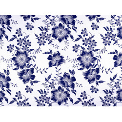 Cotton fabric / canvas blue print flowers - White (1 Meter)