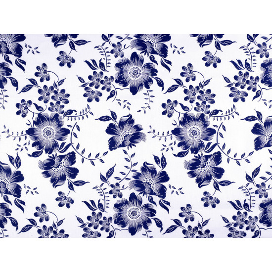 Cotton fabric / canvas blue print flowers - Blue dark (1 Meter)