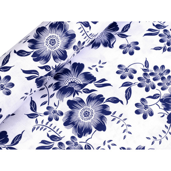 Cotton fabric / canvas blue print flowers - Blue dark (1 Meter)