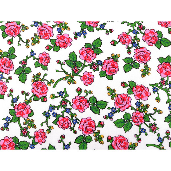 Baumwollstoff/leinen folklore, rosen - Weiß (10 Meter) Baumwollstoff/leinen folklore, rosen - Weiß (10 Meter)