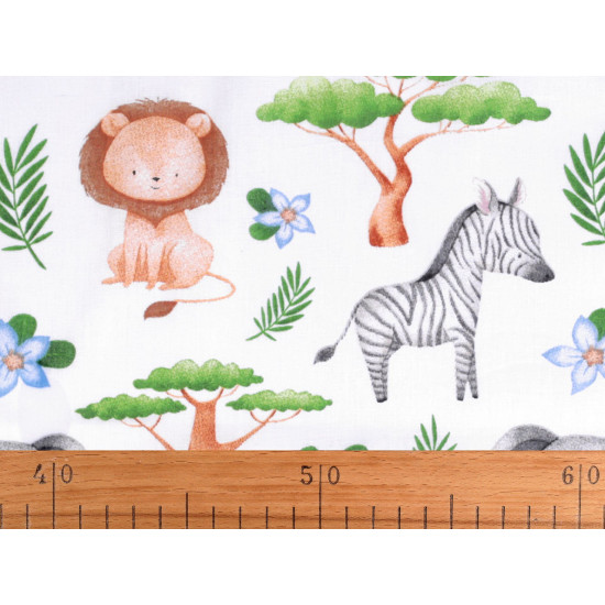 Tissu/toile en coton, animaux de safari - Blanc (1 Mètre) Tissu/toile en coton, animaux de safari - Blanc (1 Mètre)