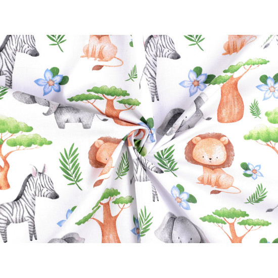 Tissu/toile en coton, animaux de safari - Blanc (1 Mètre) Tissu/toile en coton, animaux de safari - Blanc (1 Mètre)