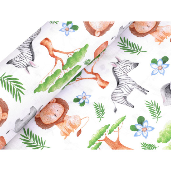 Tissu/toile en coton, animaux de safari - Blanc (1 Mètre) Tissu/toile en coton, animaux de safari - Blanc (1 Mètre)