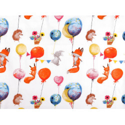 Cotton fabric / canvas, balloons / animals - White (1 Meter)