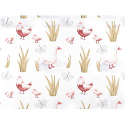 Cotton fabric / canvas, goose, chicken - White (1 Meter)
