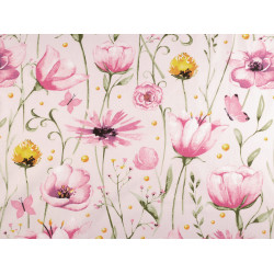 Cotton fabric / canvas, flowers - Pale pink (1 Meter)