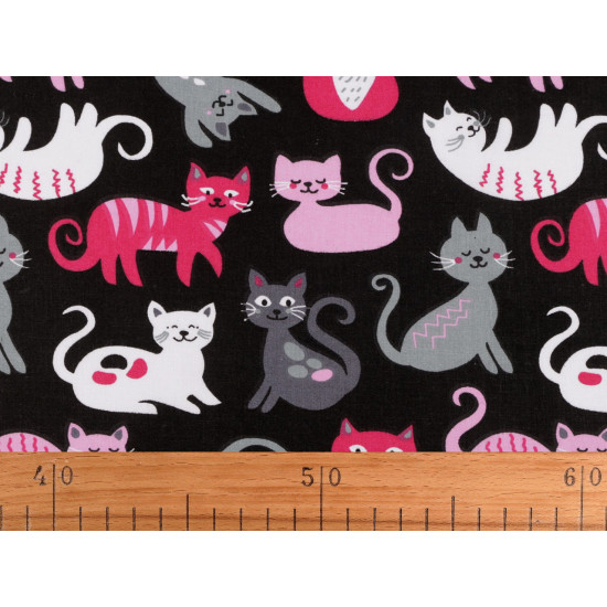 Cotton fabric / canvas, cat - Black (1 Meter)