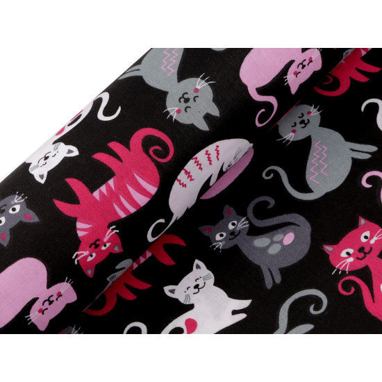 Cotton fabric / canvas, cat - Black (1 Meter)