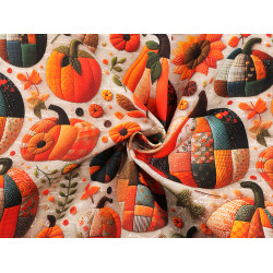 Cotton fabric / canvas with digital print, pumpkin / autumn - Burlap (1 Meter)
