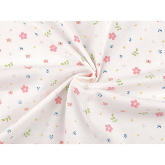 Cotton knit fabric, flowers, width 200 cm - Off white (1 Meter) Cotton knit fabric, flowers, width 200 cm - Off white (1 Meter)