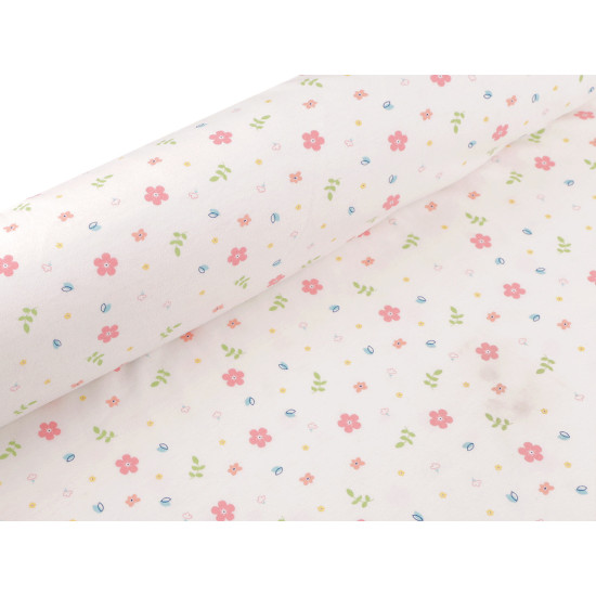 Cotton knit fabric, flowers, width 200 cm - Off white (1 Meter) Cotton knit fabric, flowers, width 200 cm - Off white (1 Meter)