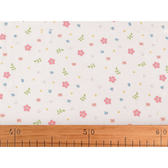 Cotton knit fabric, flowers, width 200 cm - Off white (1 Meter) Cotton knit fabric, flowers, width 200 cm - Off white (1 Meter)