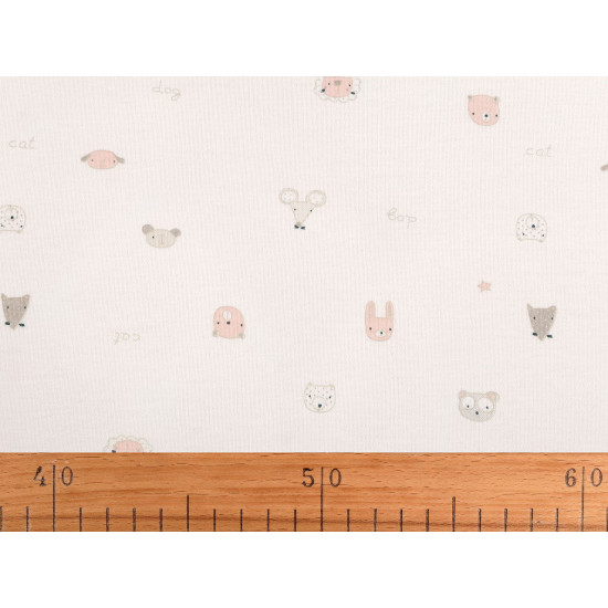 Cotton knit fabric, animals, width 200 cm - Off white (1 Meter) Cotton knit fabric, animals, width 200 cm - Off white (1 Meter)