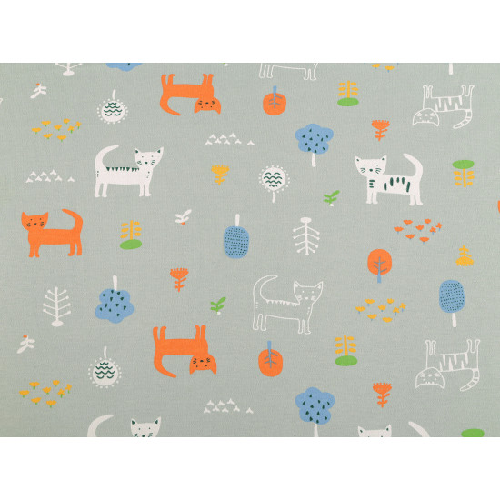 Cotton knit fabric, cats, width 200 cm - Sage green, light (1 Meter) Cotton knit fabric, cats, width 200 cm - Sage green, light (1 Meter)