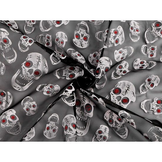 Organza halloween / czaszki z brokatem - White (1 Metr)