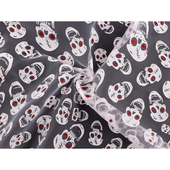 Organza halloween / czaszki z brokatem - White (1 Metr)