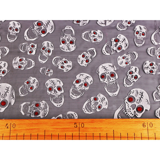 Organza halloween / czaszki z brokatem - White (1 Metr)