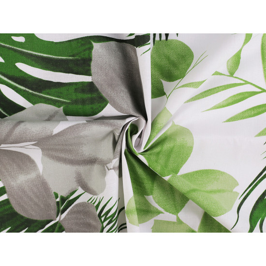 Cotton fabric / canvas, leaves - White (1 Meter)