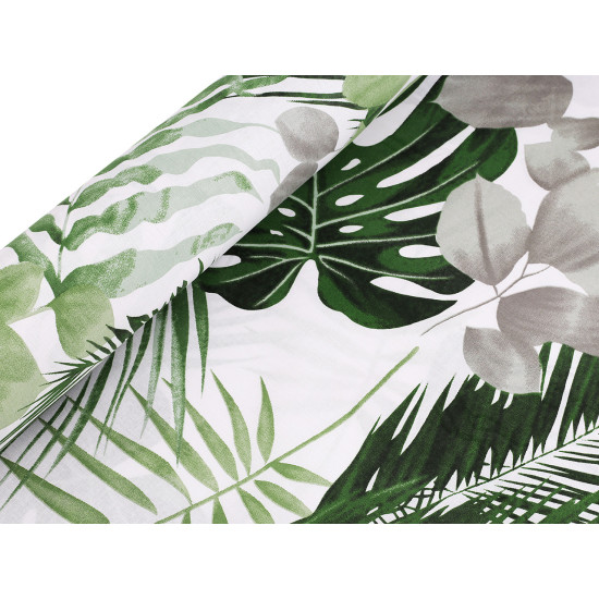 Cotton fabric / canvas, leaves - White (1 Meter)