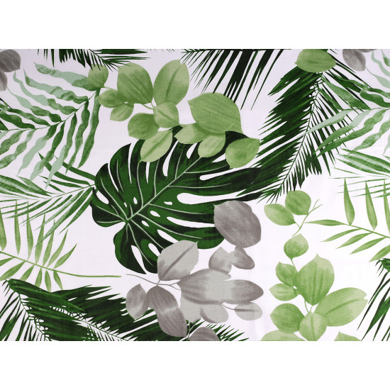 Cotton fabric / canvas, leaves - White (1 Meter)