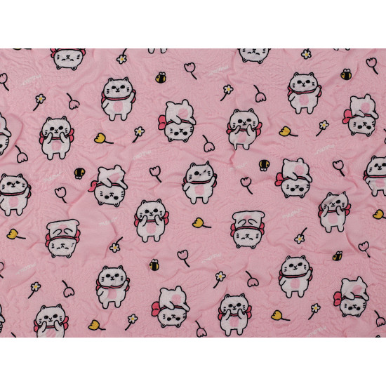 Reinforced crumpled polyester fabric, creased 3d effect, cats - Light pink (1 Meter) Reinforced crumpled polyester fabric, creased 3d effect, cats - Light pink (1 Meter)